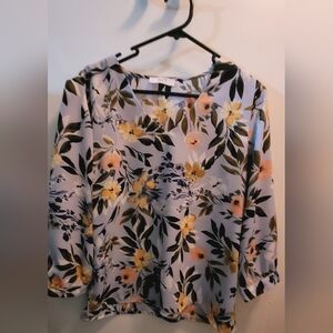 Suzy Shier Floral V-Neck Blouse Yellow Black Sizе S/M